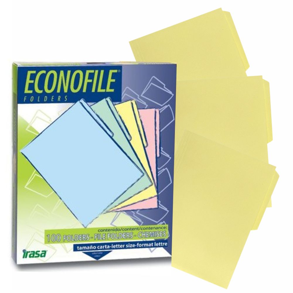 Folder Carta Amarillo EconoFile | Paquete 100 Pzas | Cartulina Bristol