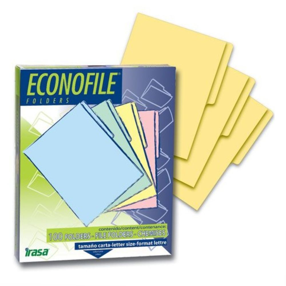 Folder Carta Amarillo EconoFile | Paquete 100 Pzas | Cartulina Bristol