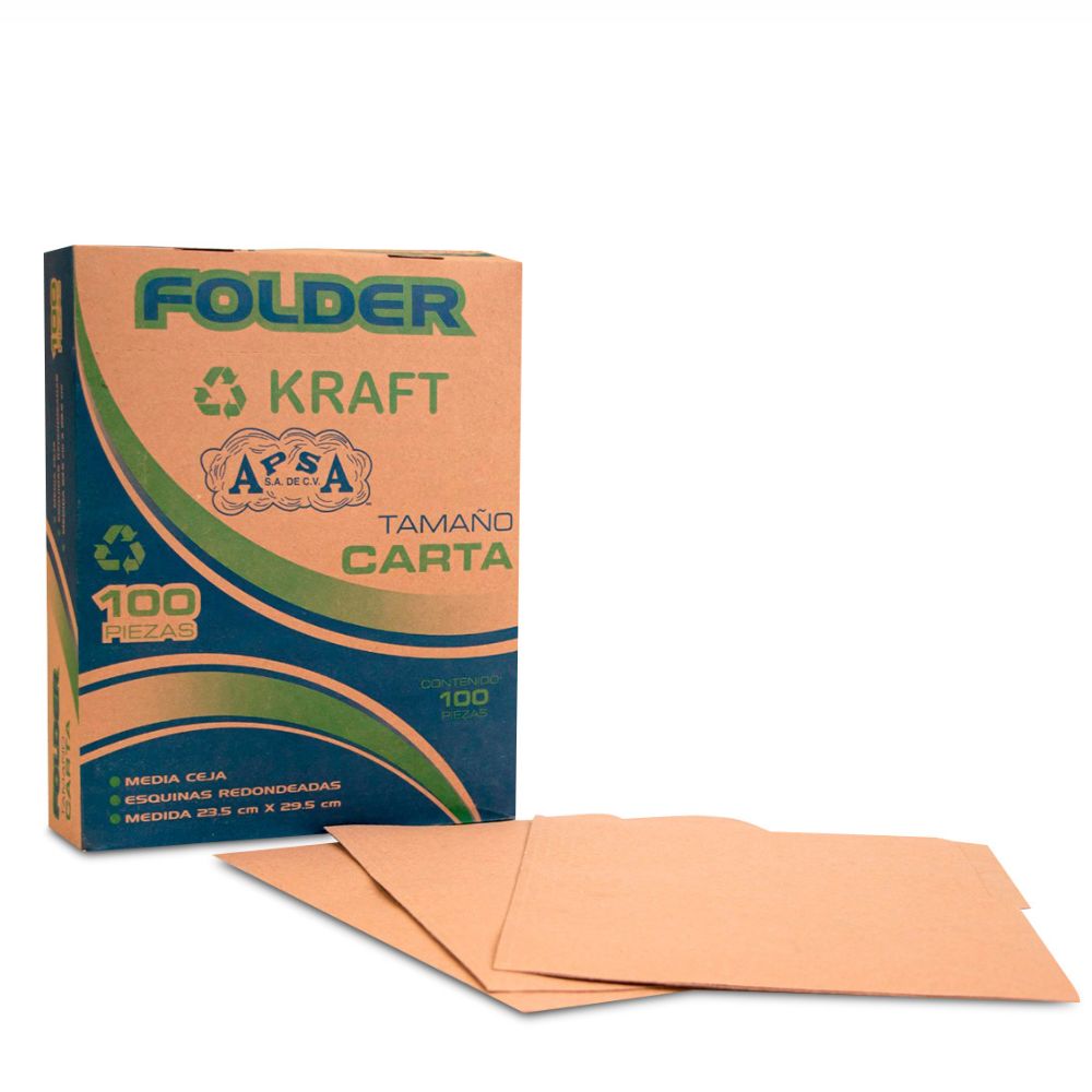 Folder Kraft APSA Paquete 100 Piezas | Carta y Oficio | Suaje para Broche