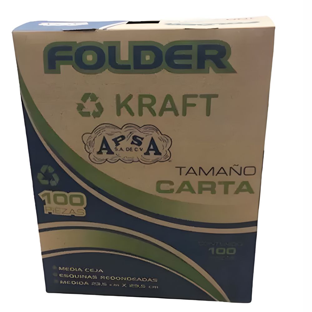 Folder Kraft APSA Paquete 100 Piezas | Carta y Oficio | Suaje para Broche