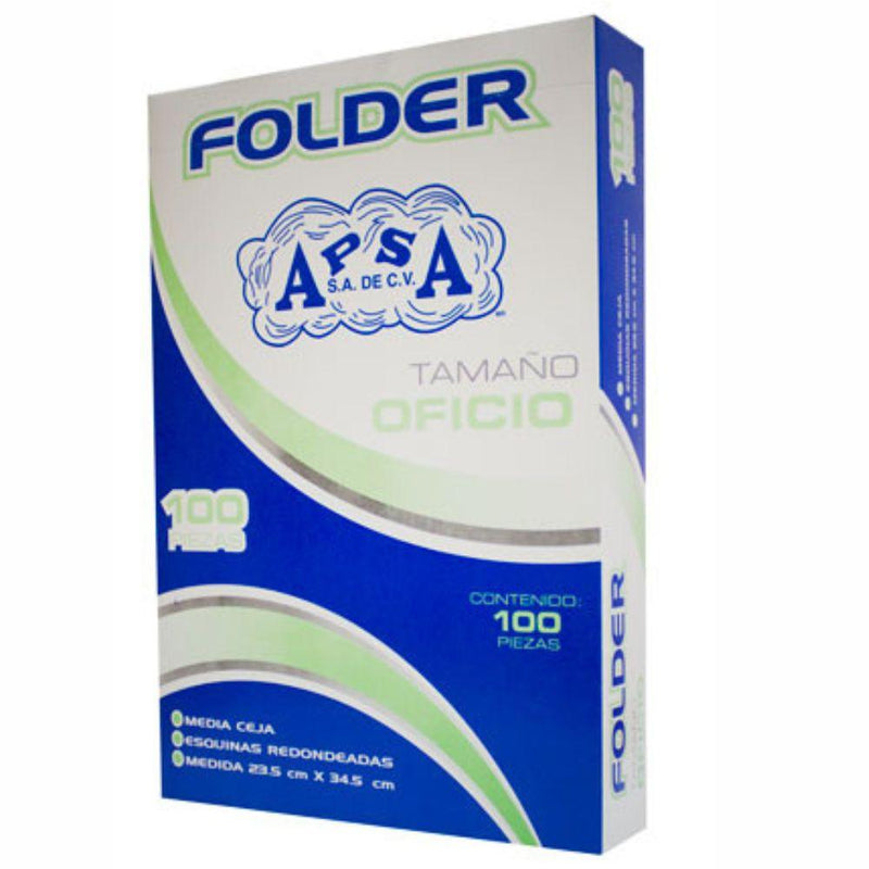 Folder Apsa Tamaño Oficio, Paquete Con 100 Piezas