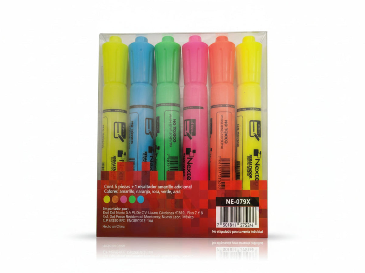 Marcadores Resaltadores Nextep Pack 6 pzas | Colores Neón | NE-033