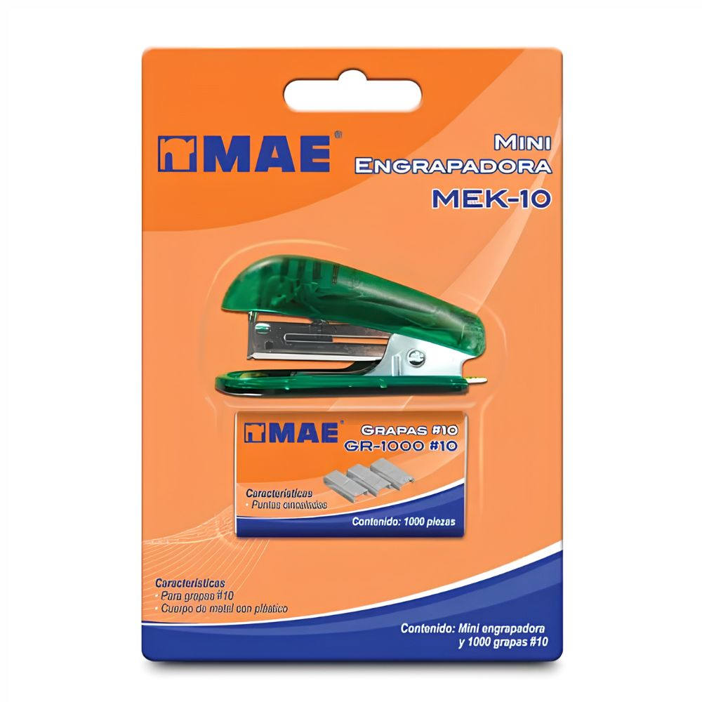 Kit Mini Engrapadora MAE MEK-10 con 1000 Grapas No. 10