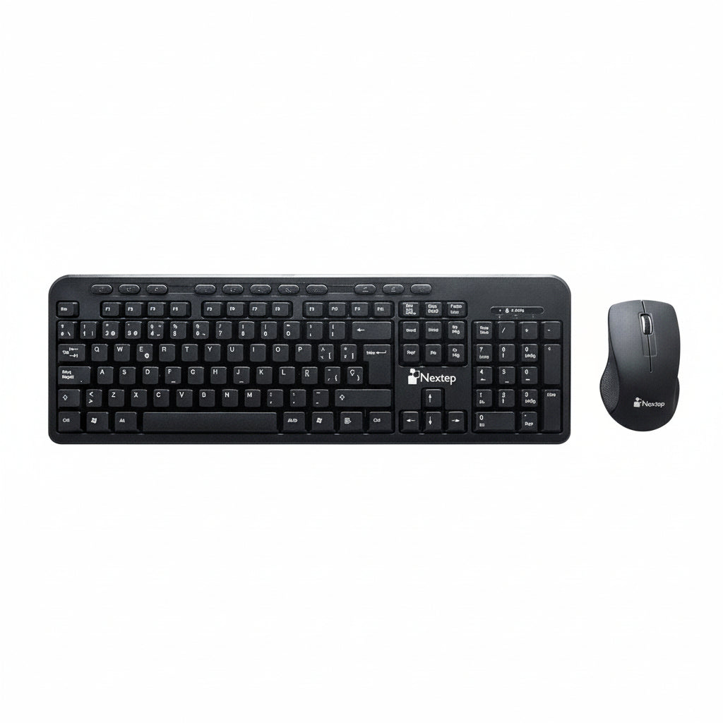Kit de teclado y mouse inalámbrico Nextep NE-415 en color negro con receptor micronodo USB