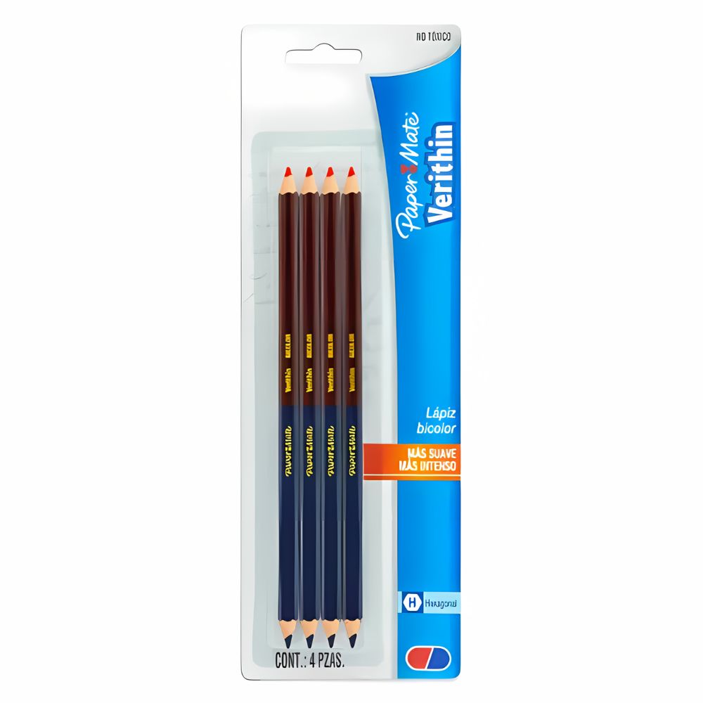 Lápiz Bicolor Berol Verithin Azul-Rojo | Paquete 4 Piezas