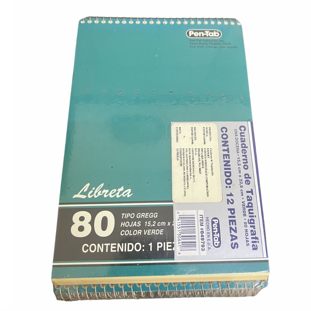 Libreta Taquigrafía PEN-TAB EXPERT | Hoja Verde 15x22 cm, Caja 12 Pzas, Gregg


