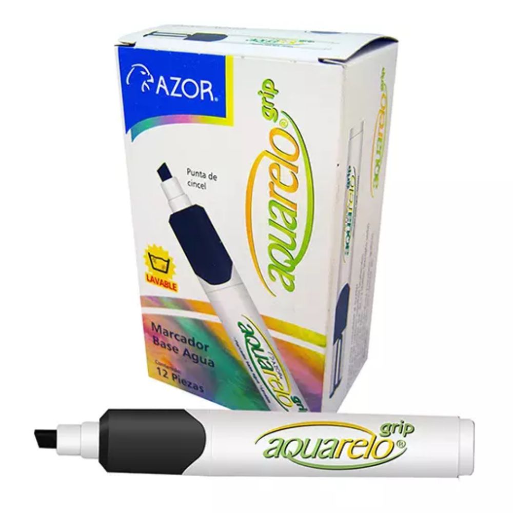 Marcador Lavable Azor Aquarelo Grip | Caja 12 Colores | Punta Cincel