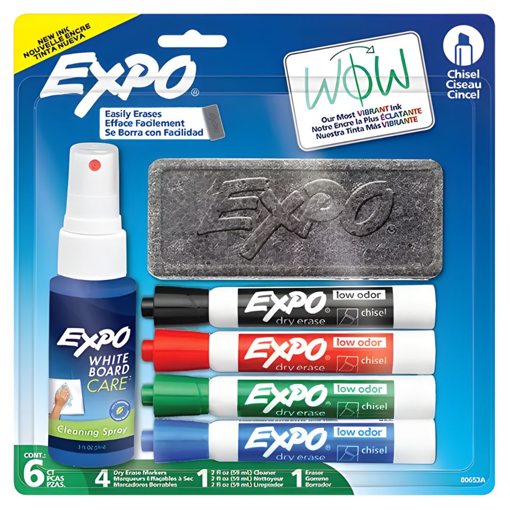 Marcadores Expo para Pizarrón | Blíster 6 Piezas | Tinta Borrable | Cincel