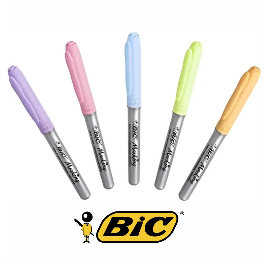 Marcador Permanente BIC Marking 6 Colores Pastel | Punta Fina 1.1 mm | Blíster