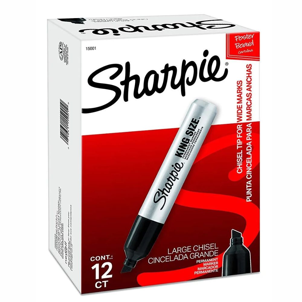 Marcador Permanente SHARPIE King Size Negro | Punta Cincel | Caja con 12 pzas