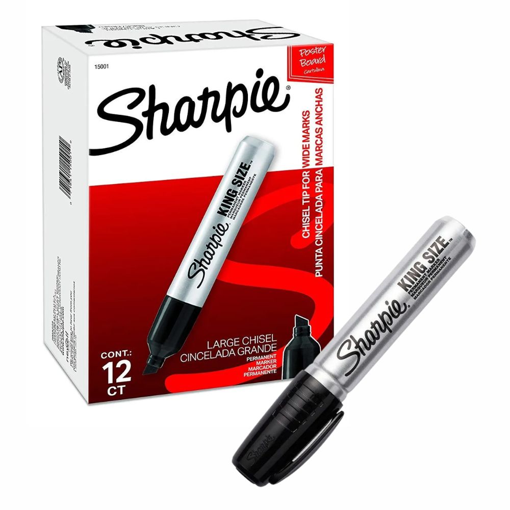 Marcador Permanente SHARPIE King Size Negro | Punta Cincel | Caja con 12 pzas