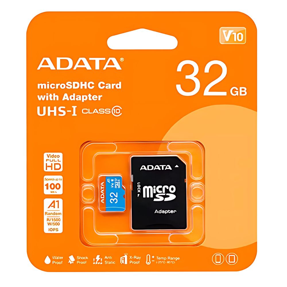 Memoria Micro SD ADATA 32GB + Adaptador | Clase 10 | 48MB/s | Compatible con Cámaras, Móviles y Nintendo Switch