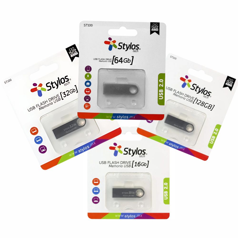 Memoria USB Stylos ST100 | [Capacidad 16-32-64-128] GB |  Plata