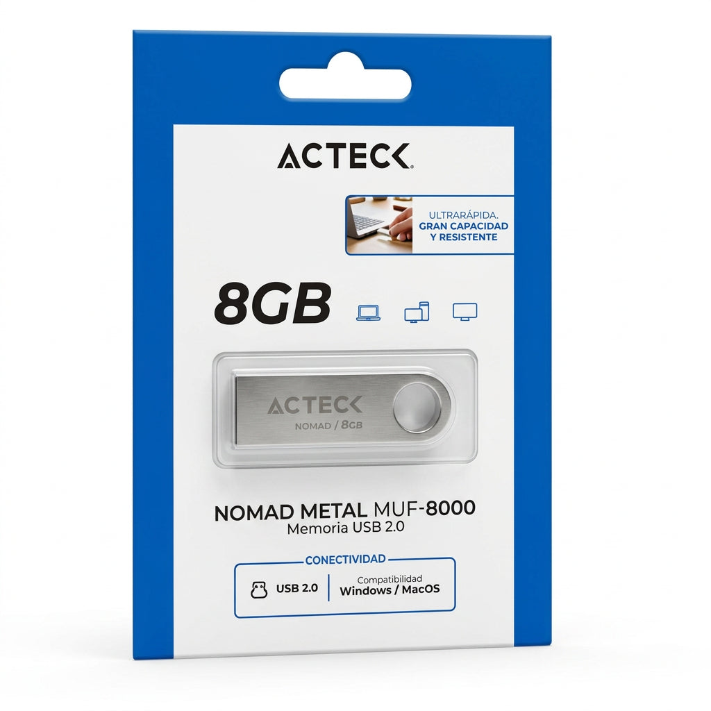 Memoria USB 8 GB Acteck Nomad Metal MUF-8000 de aluminio plata AC-946193