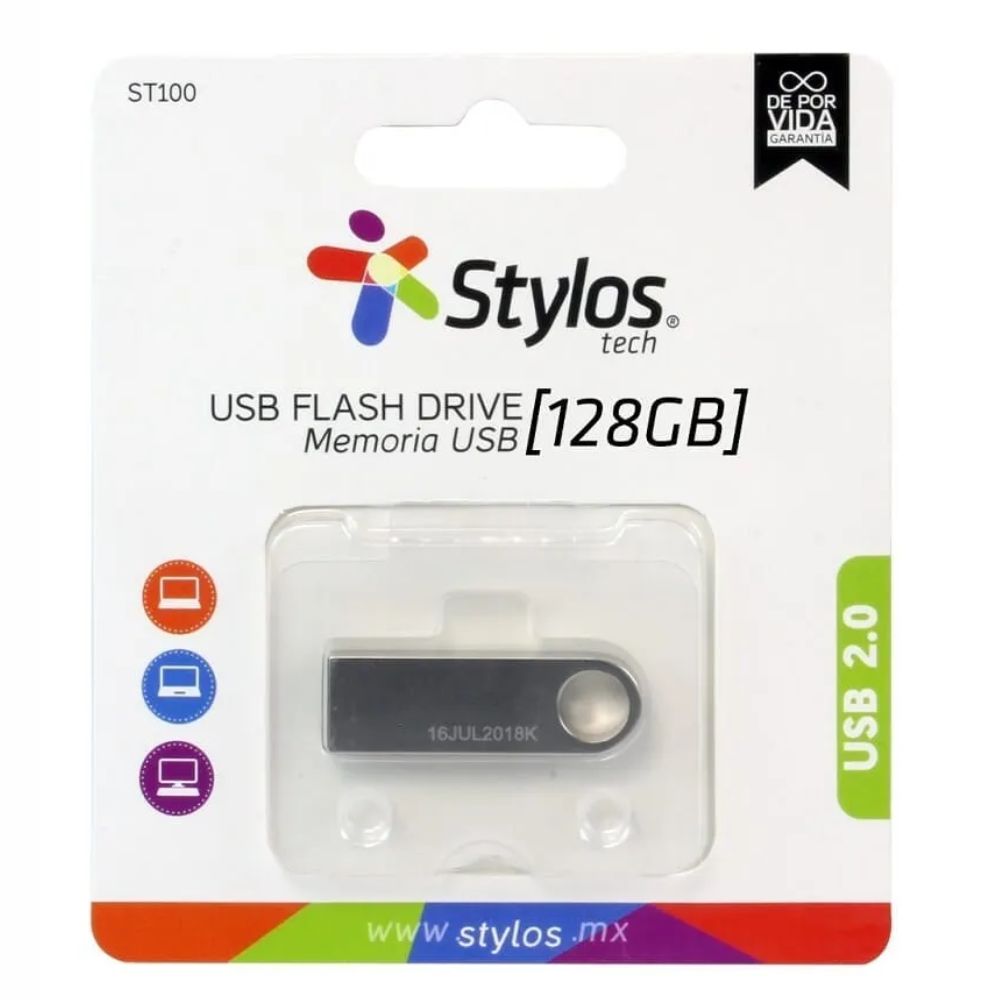 Memoria USB Stylos ST100 | [Capacidad] GB | Ultra Compacta, Plata