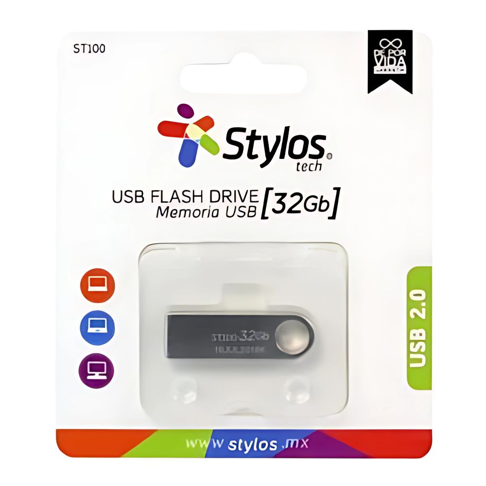 Memoria USB Stylos ST100 | [Capacidad] GB | Ultra Compacta, Plata