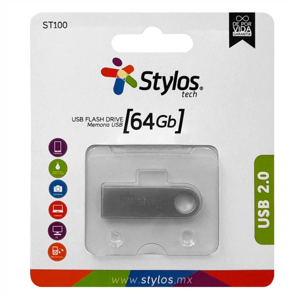 Memoria USB Stylos ST100 | [Capacidad] GB | Ultra Compacta, Plata