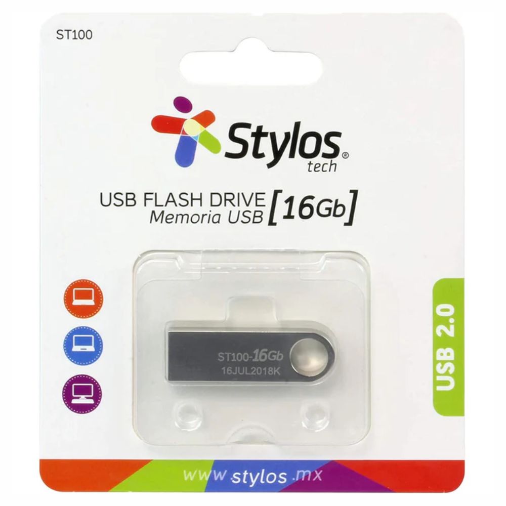 Memoria USB Stylos ST100 | [Capacidad] GB | Ultra Compacta, Plata