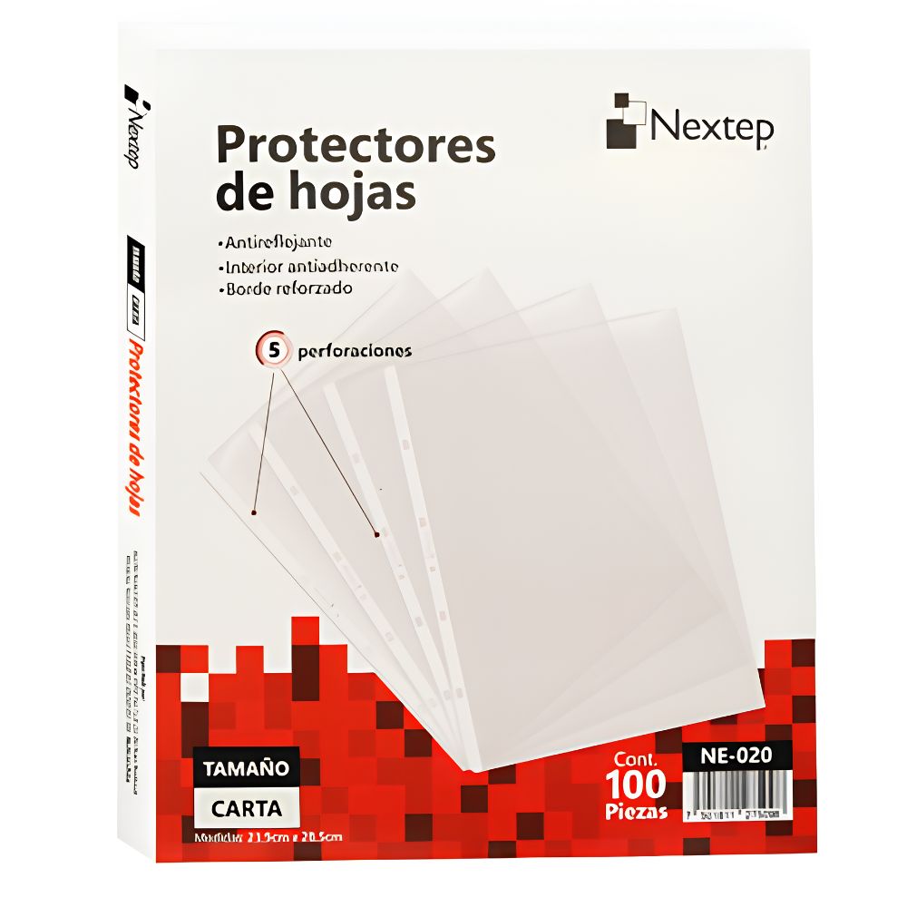 Caja de 100 micas protectoras de hoja tamaño carta transparentes marca Nextep NE-020