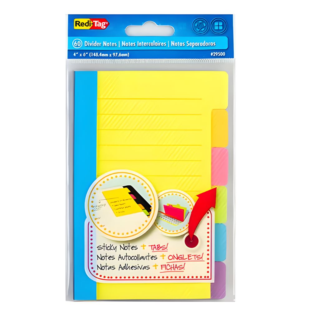 Notas Adhesivas Redi-Tag Rayadas con Ceja | 4x6" | 60 Hojas