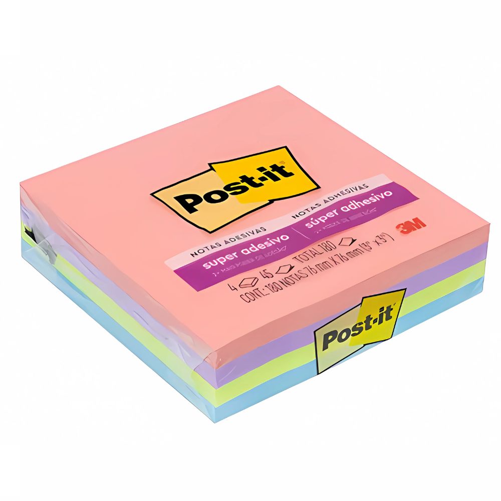 Notas Adhesivas Post-it Super Sticky 654-180SS | 3x3", 180 Hojas, Colores Jewel Pop