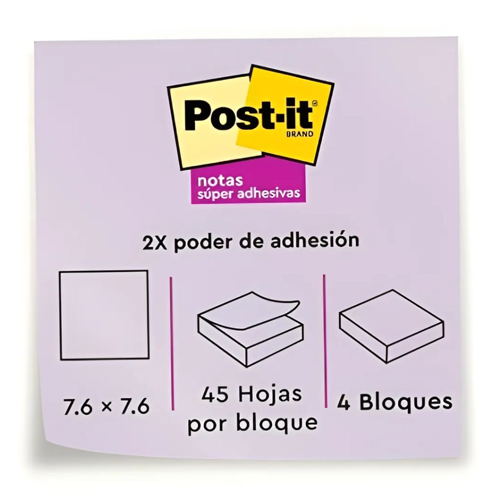 Notas Adhesivas Post-it Super Sticky 654-180SS | 3x3", 180 Hojas, Colores Jewel Pop