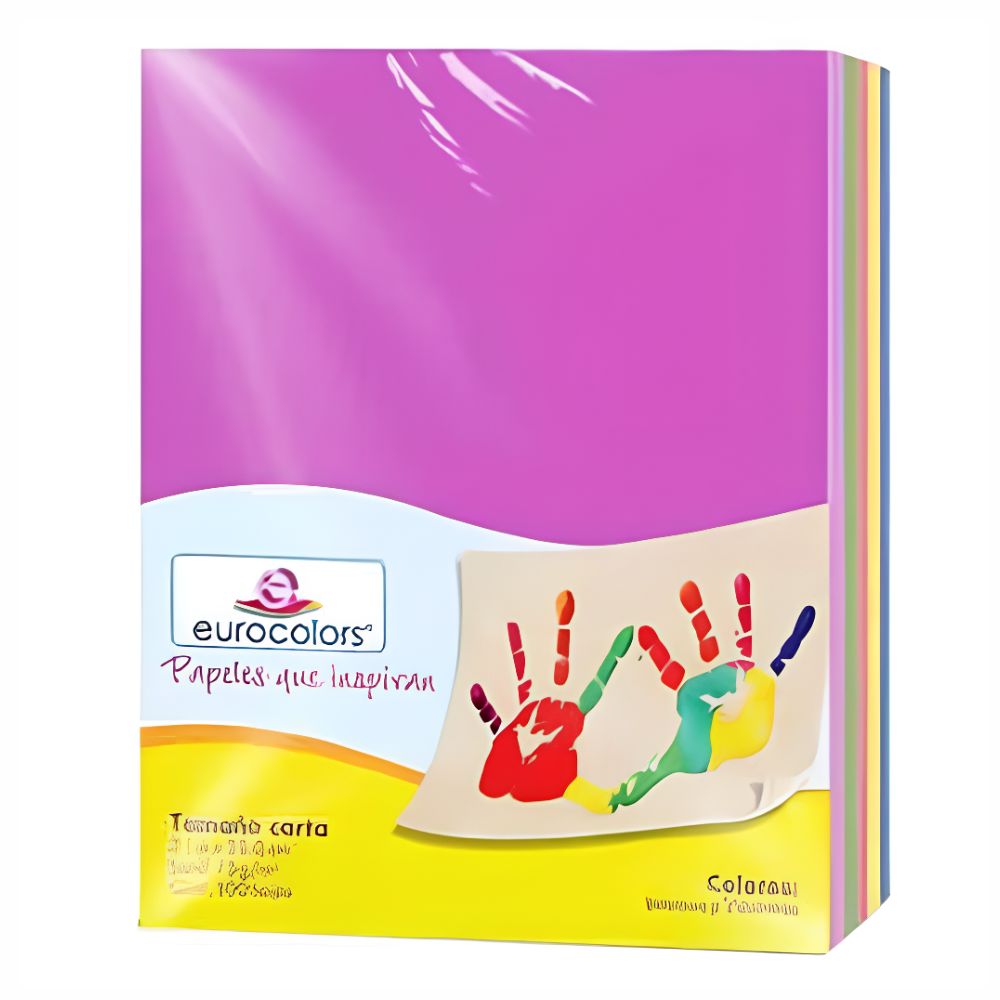 Papel Cortado Eurocolors Carta Arcoiris Pastel 100 Hojas EC1040
