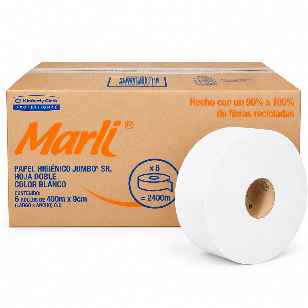 Papel Higiénico blanco Marli, caja c/ 6 bobinas 400m jumbo mod 90510