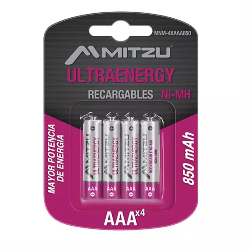 Pilas Recargables Mitzu AAA Ni-MH 850 mAh | Blíster 4 Piezas