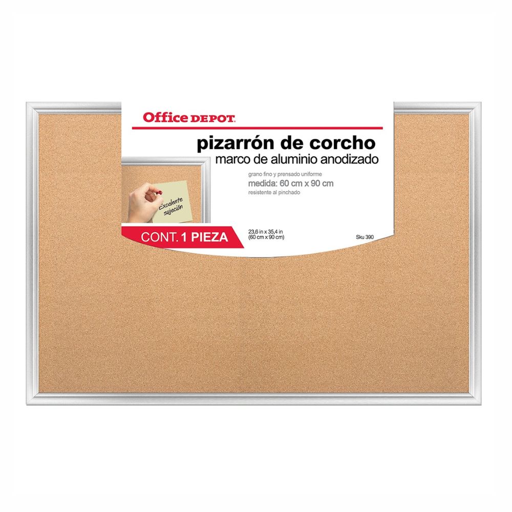 Pizarrón de Corcho 60x90 cm | Tablero Office Depot con Marco de Aluminio Anodizado