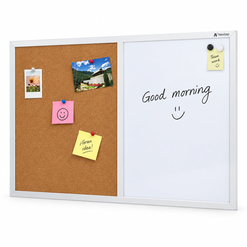 Pintarrón Mixto Nextep 90x60 cm | Pizarra Blanca y Corcho para Oficina o Escuela NE-091C