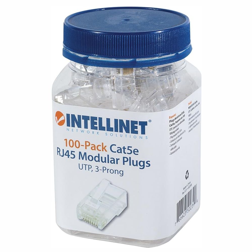 Plug Intellinet RJ45 CAT5 Multifilar | UTP Bote 100pz | Contactos de Oro