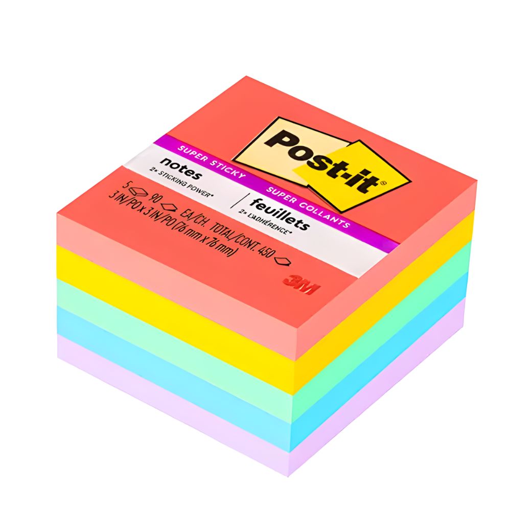 Notas Adhesivas Post-it Super Sticky | 3x3 Pulgadas | 5 Blocks Neón | 450 Hojas

