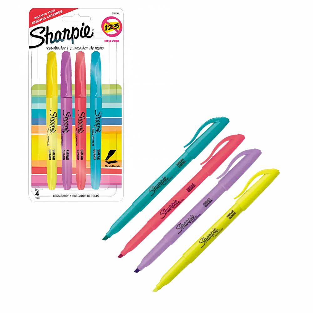 Resaltador Sharpie Pocket | 4 Colores Fluorescentes | Punta de Cincel