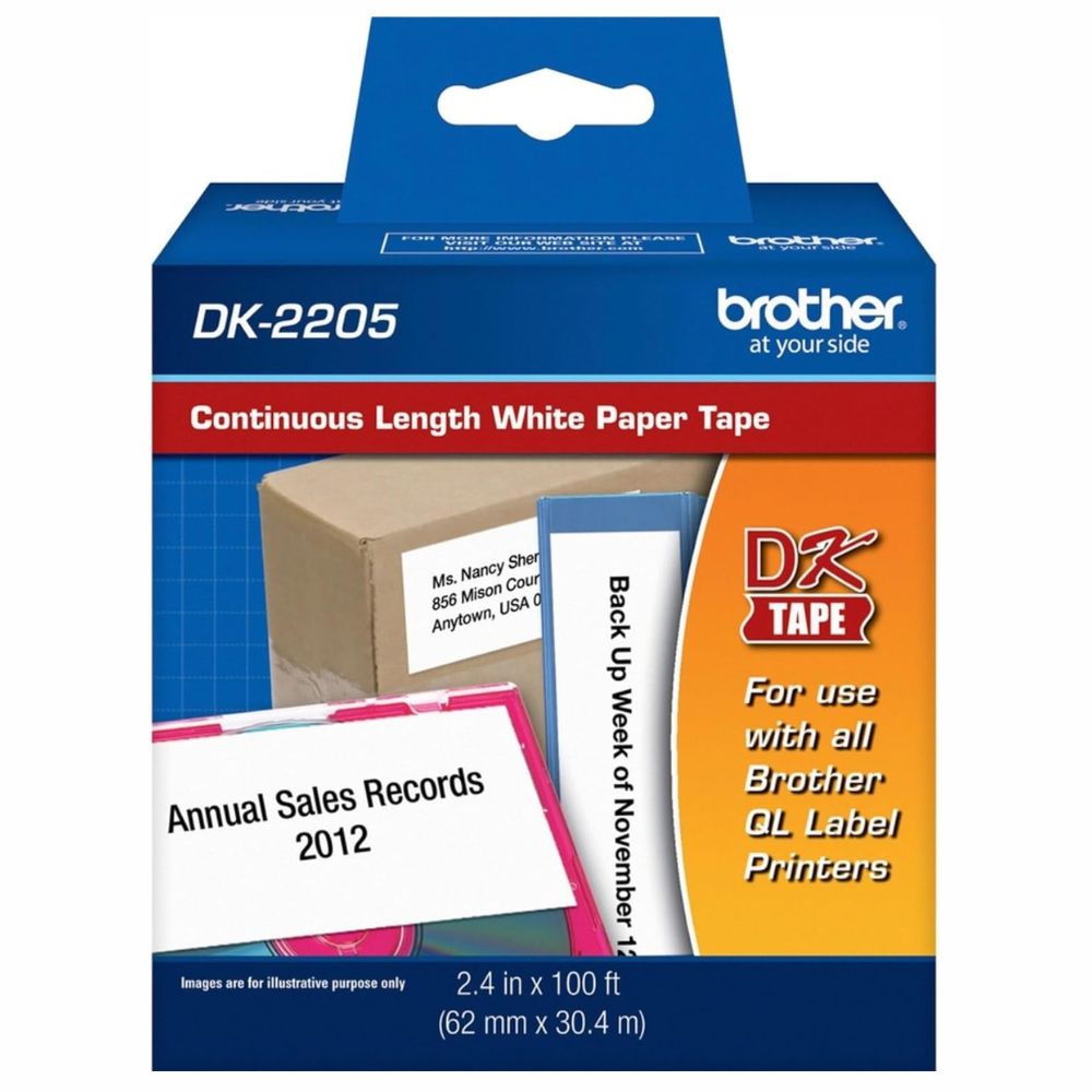 Etiquetas Brother DK2205 Negro sobre Blanco, 62mm x 30.4m