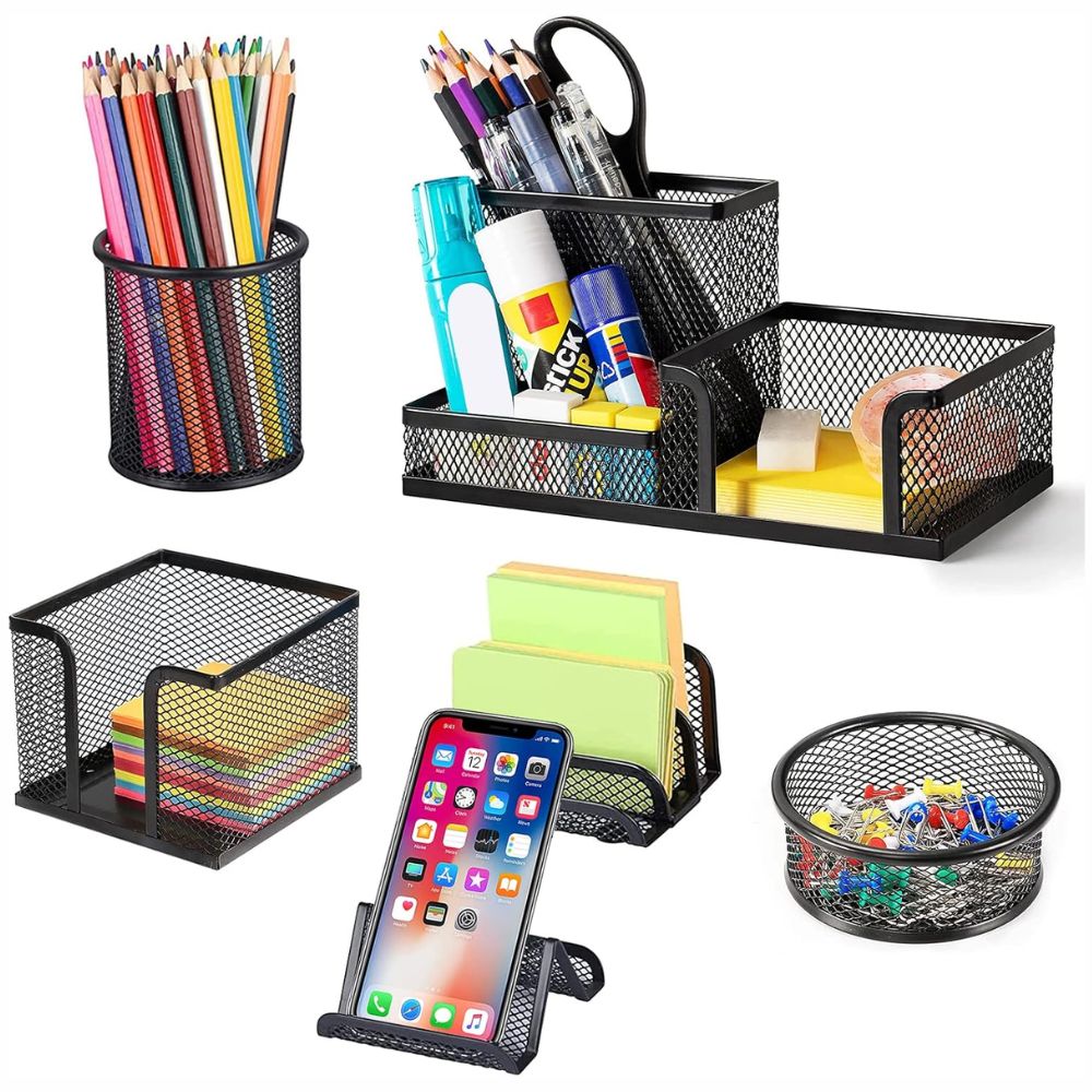 Set Organizador de Escritorio Malla Metálica 6 Pzs | UIEYAKFR