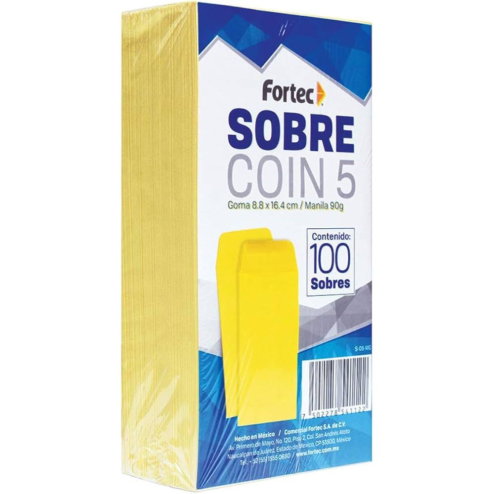 Sobre Coin No. 5 Fortec Engomado | Caja con 100 Pzs | Colmenero Shop