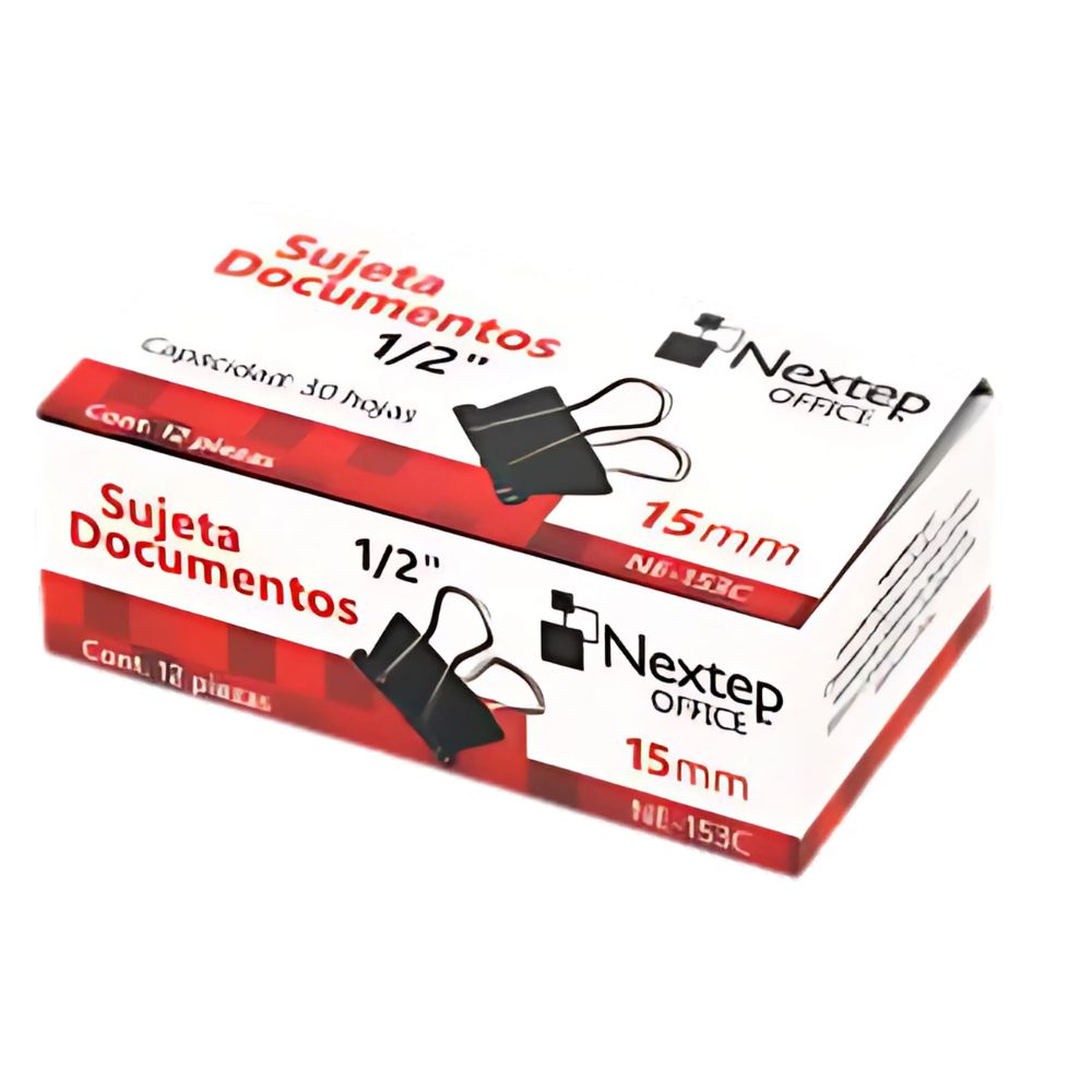 Sujeta Documentos Nextep Mini 15 mm (1/2") – Caja con 12 Piezas