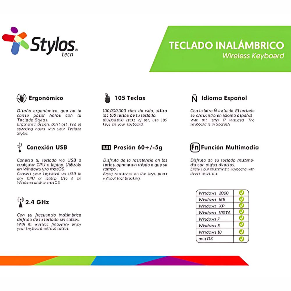 Teclado Inalámbrico Stylos 105  STPTEC4B | Español