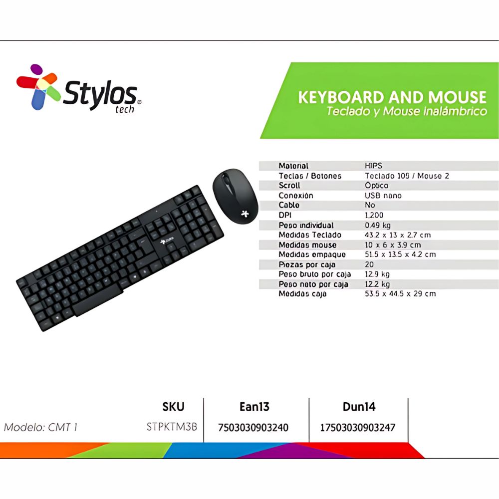 Kit Teclado y Mouse Inalámbrico Stylos Tech | 105