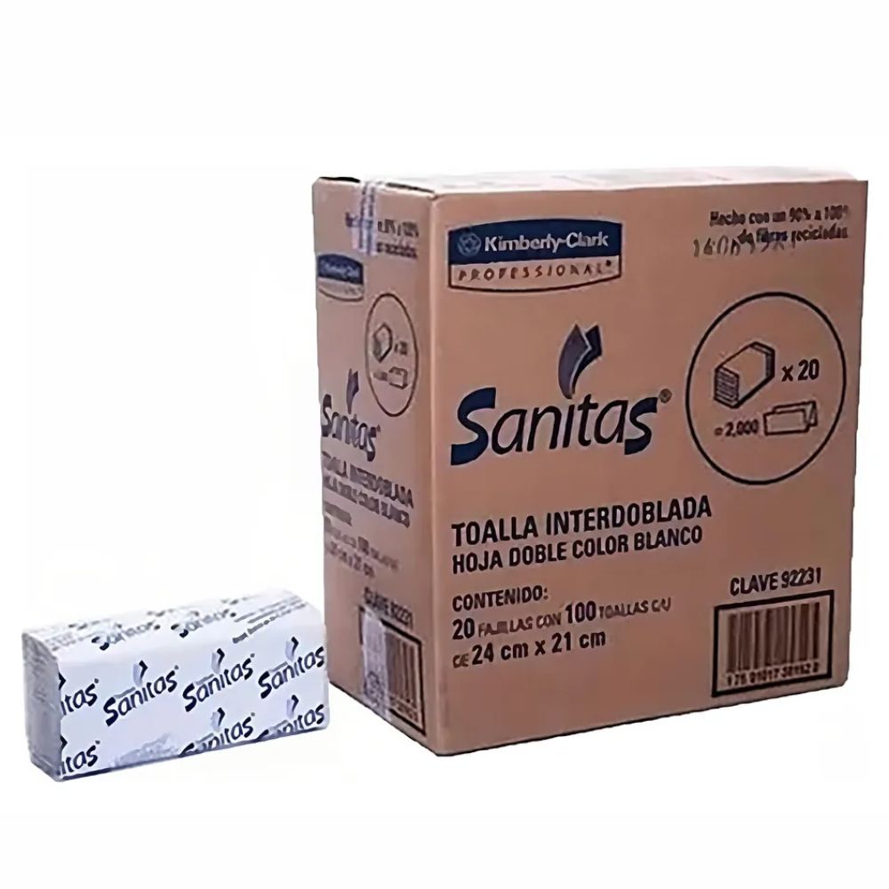 Toalla Interdoblada Sanitas | Caja 20 Paquetes (100 Toallas 2‑Capas) - Colmenero Shop