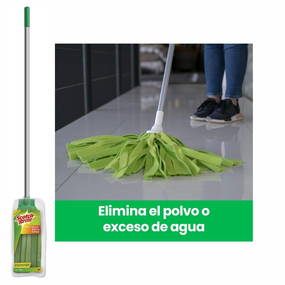 Trapeador Extra Largo Scotch-Brite 3M | Mango de Metal 1.57m | Tiras de Paño