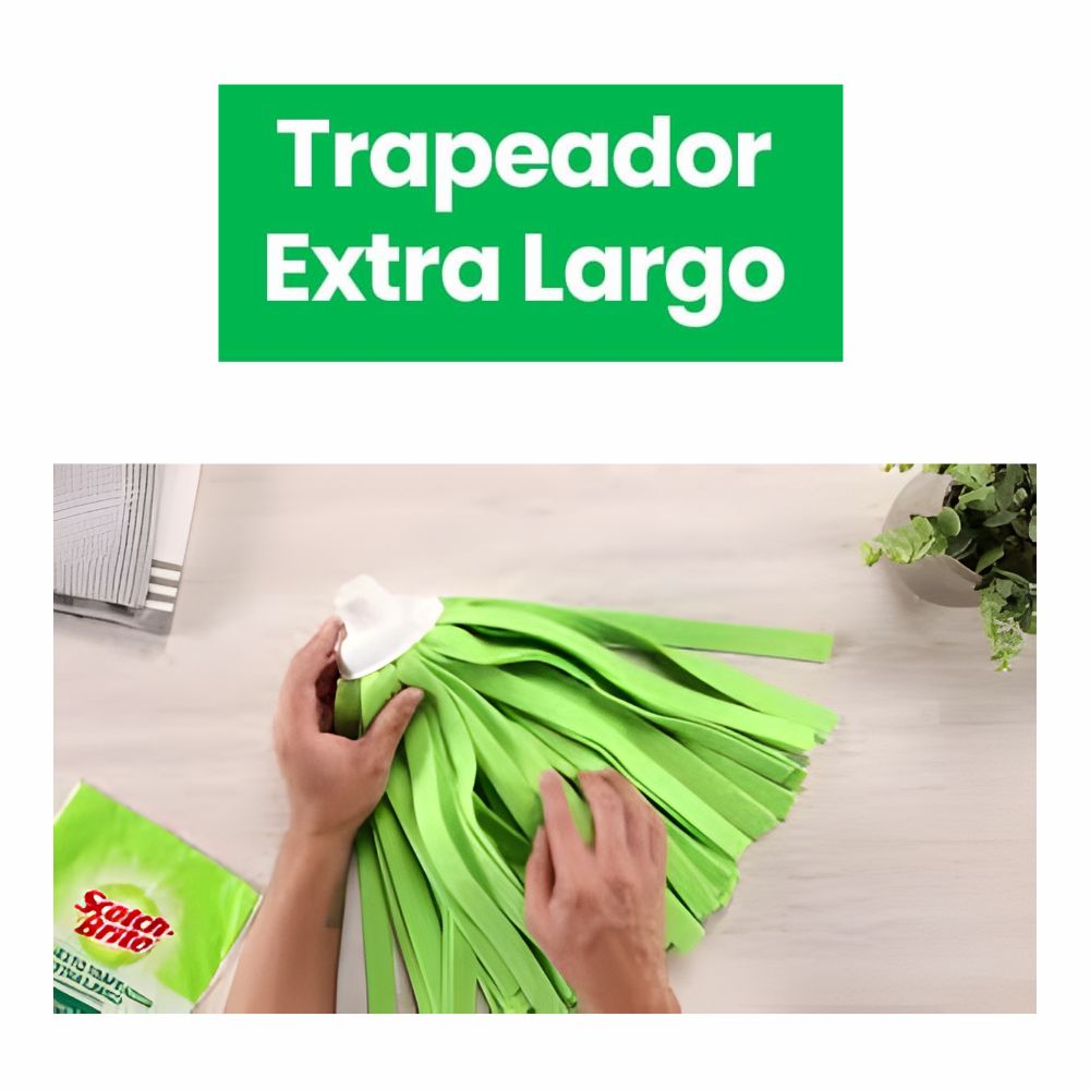 Trapeador Extra Largo Scotch-Brite 3M | Mango de Metal 1.57m | Tiras de Paño