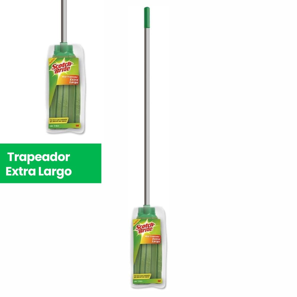 Trapeador Extra Largo Scotch-Brite 3M | Mango de Metal 1.57m | Tiras de Paño