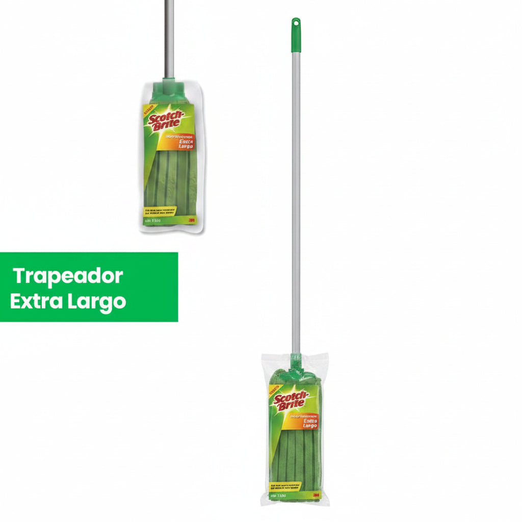 Trapeador Extra Largo Scotch-Brite 3M | Mango de Metal 1.57m | Tiras de Paño