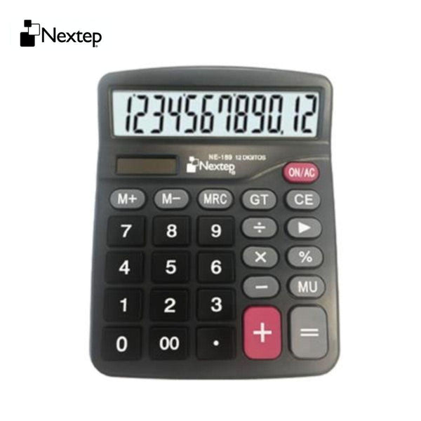 Calculadora Nextep 12 Dígitos Pantalla Grande Escritorio Batería/Solar