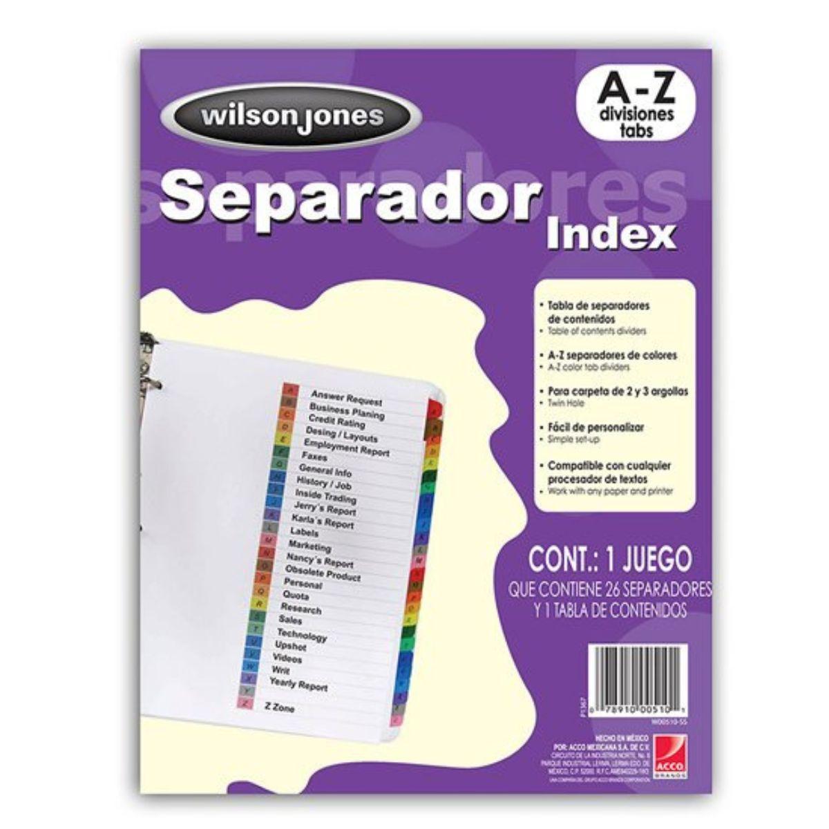 Separador Alfabético de la A-Z Wilson Jones P1367 - Colmenero Shop