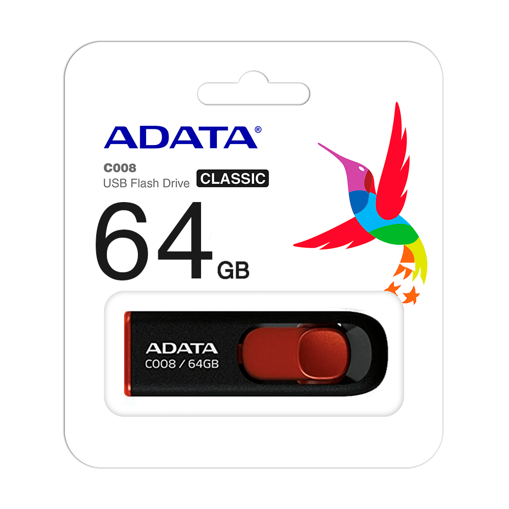 Memoria USB Adata C008 64 GB Color Negro-Rojo - Colmenero Shop