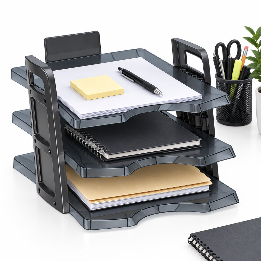Charola organizadora de escritorio triple de plástico color humo Maped Essencial modelo 7550GRI
