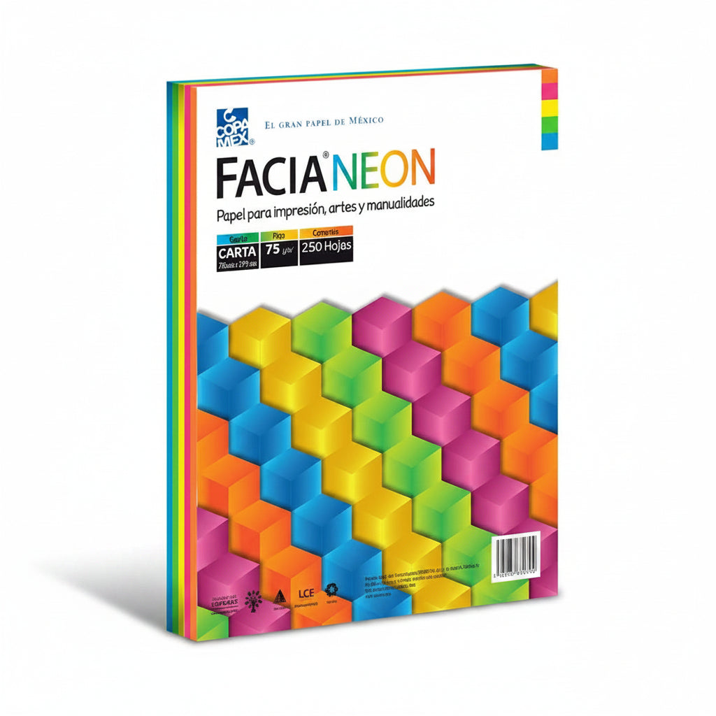 Paquete de papel bond Facia Neon mix de 5 colores vibrantes de Copamex